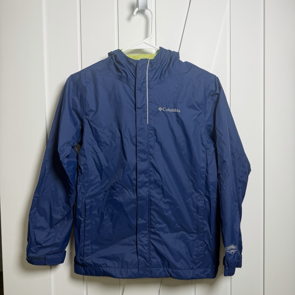 Columbia Omni-Tech Kids Blue Waterproof Hooded Rain Jacket size 10-12 M